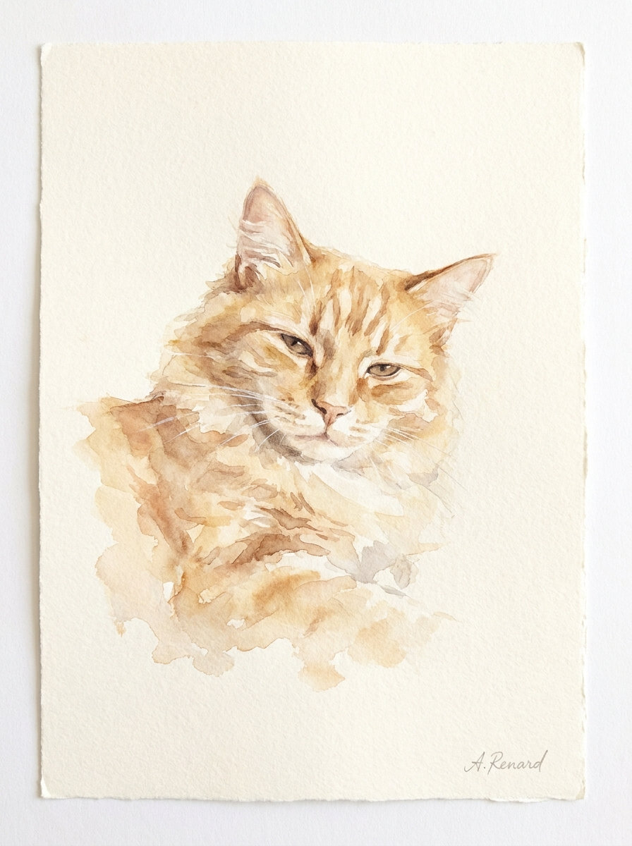 Watercolor style custom cat portrait